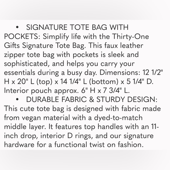 Thirty-One Signature Tote in Navy Smooth Pebble with Interior Organizer & Clutch - Picture 6 of 7